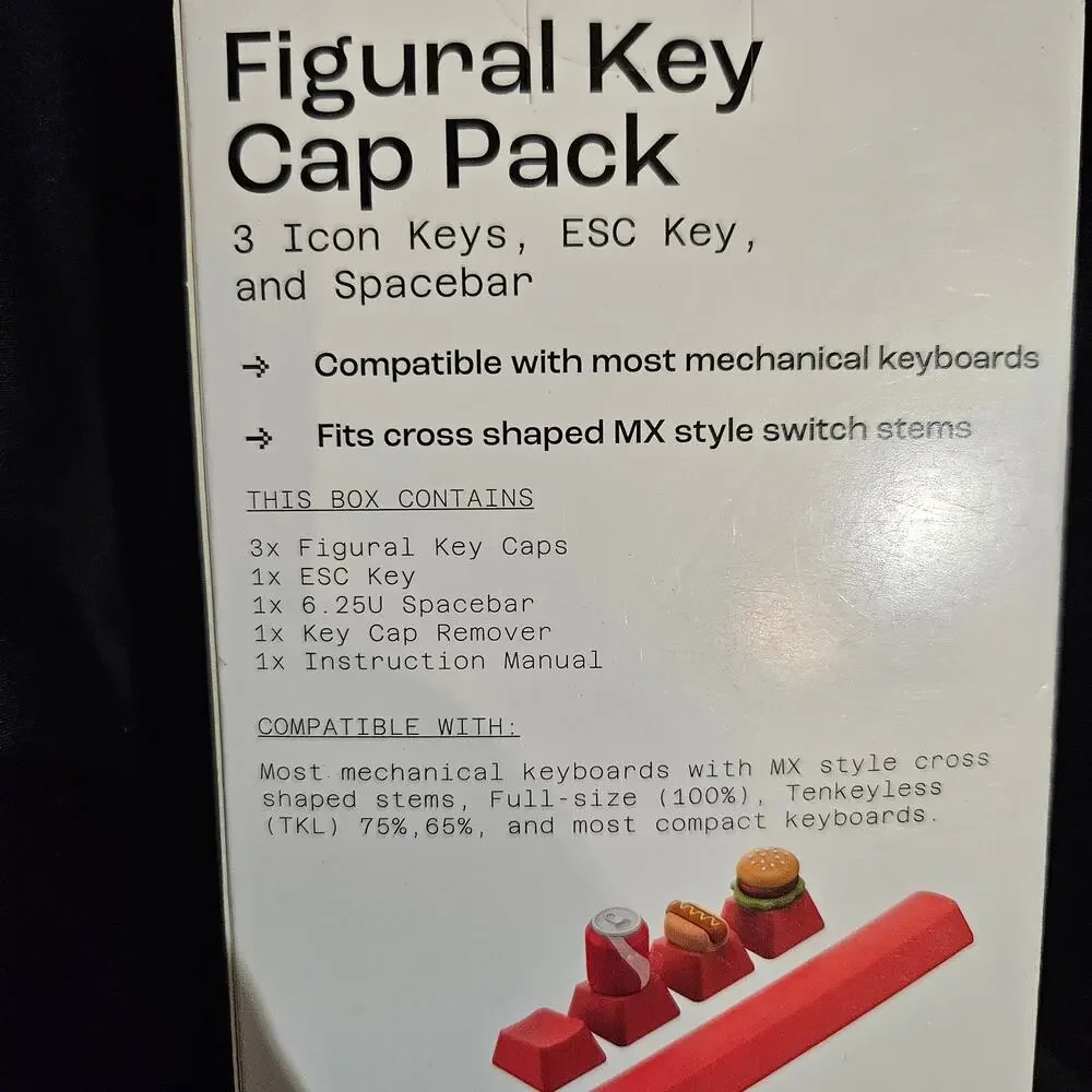 Figural Key Cap Pack of 3 Icon keys, ESC key, and spacebar Soda and hamburge
